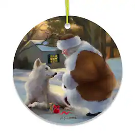 OrnamentallyYou - Its Almost Christmas Santa Wolf and Curious Mouse Ornament - Multi-colored