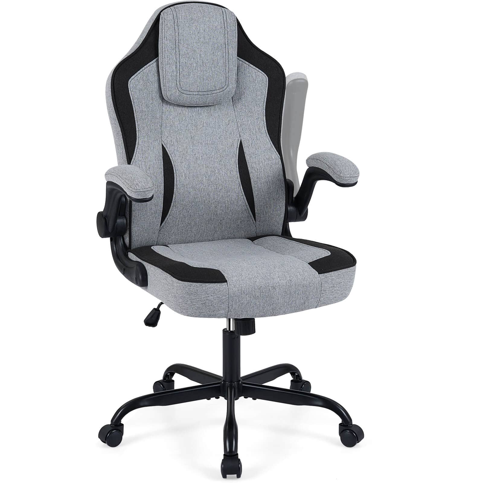 Costway - Office Chair with 90° Flip-up Armrests, Adjustable Height & Rocking Function,Wheels - Gray & Black