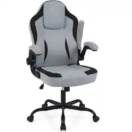 Costway - Office Chair with 90° Flip-up Armrests, Adjustable Height & Rocking Function,Wheels - Gray & Black