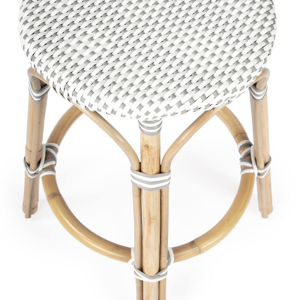 Alt View 1. Butler Specialty - Tobias Rattan Round 24" Counter Stool - White And Gray Dot.