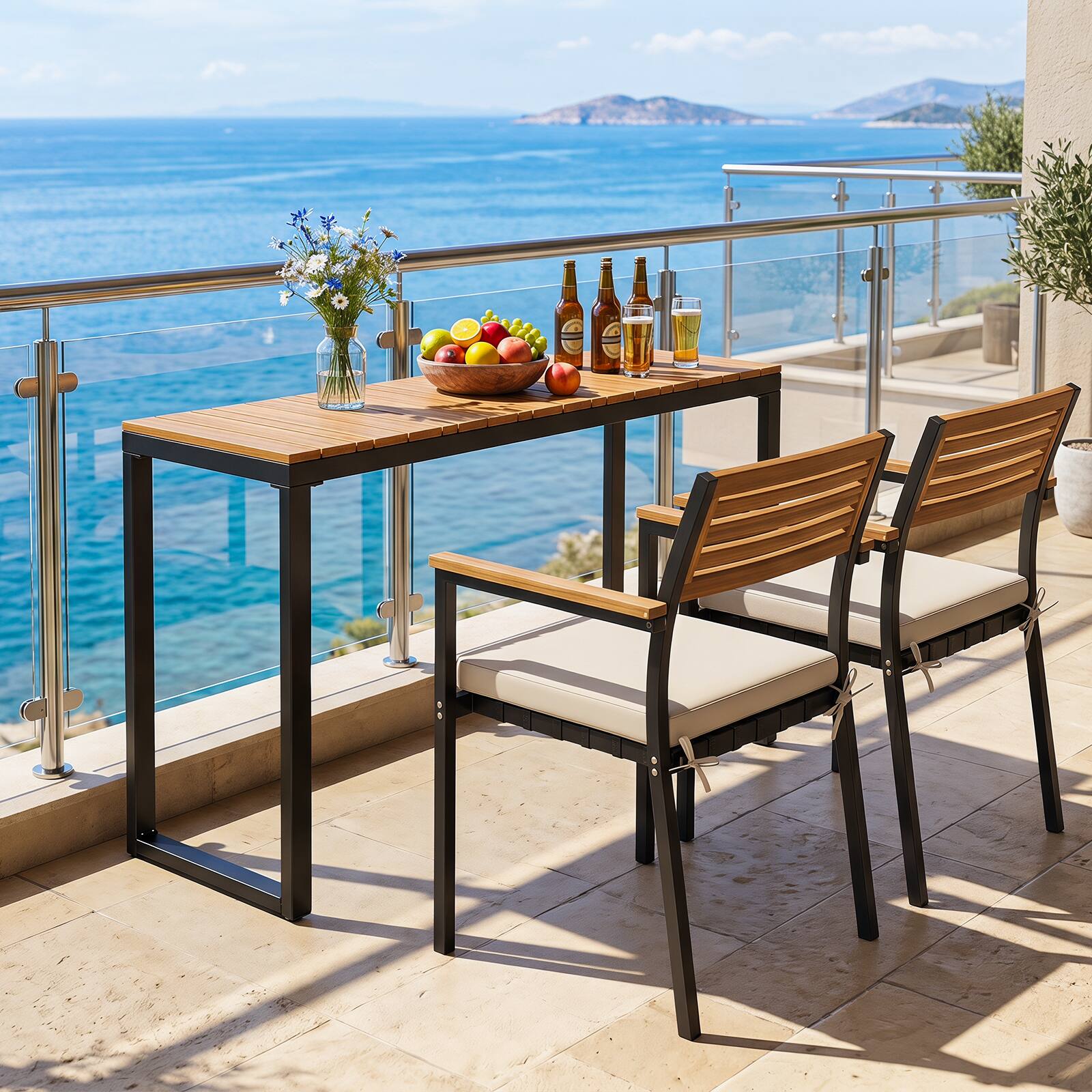 Alt View 4. Costway - Costway Outdoor Console Table with Metal Frame Foot Pads Buffet Bar Storage Organizer - Brown.