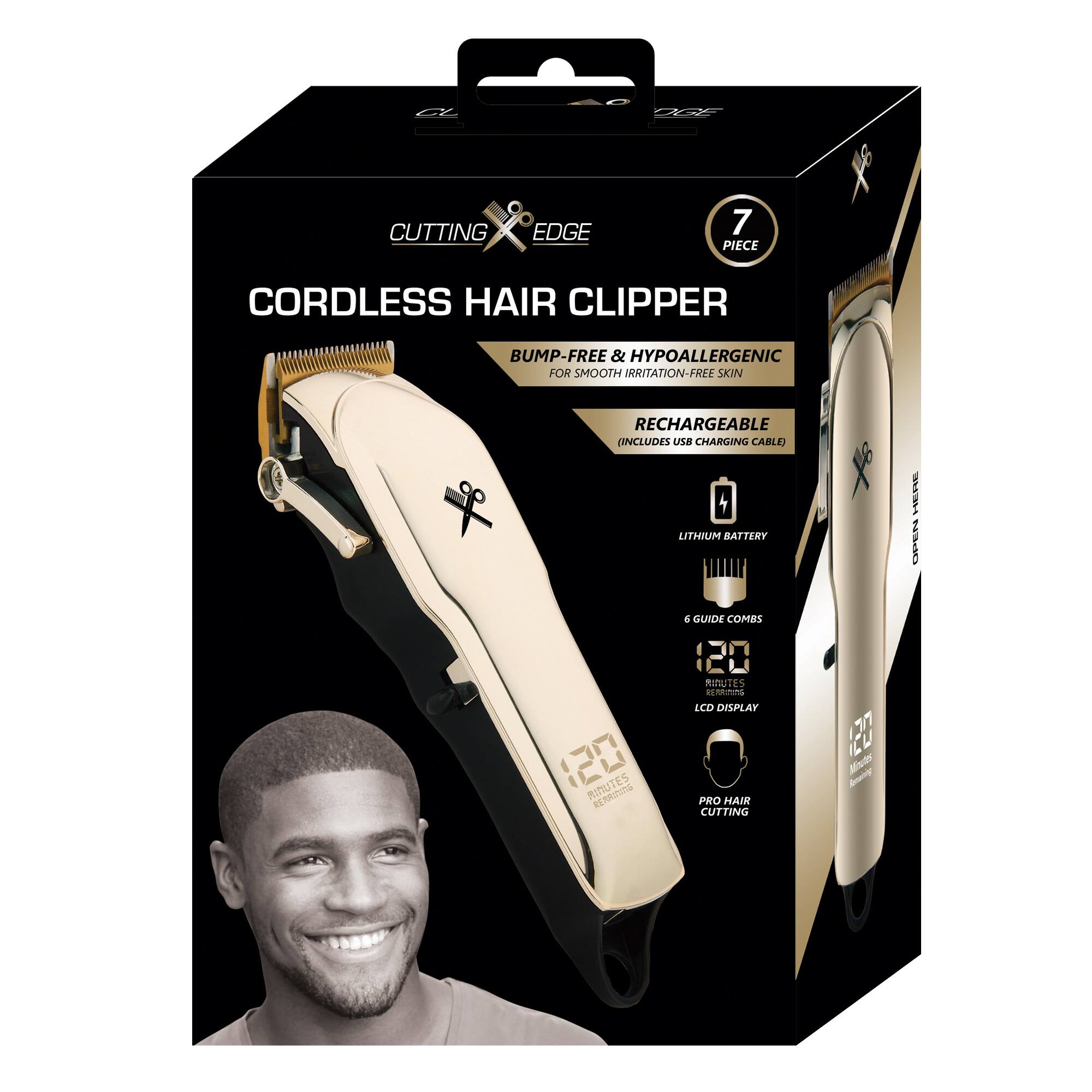 G2 40 CPA CUTTING EDGE 7 PIECE CORDLESS HAIR CLIPPER BUMP-FREE & HYPOALLERGENIC FOR SMOOTH IRRITATION-FREE SKIN RECHARGEABLE INCLUDES (USA CHARGING CABLE) LITHIUM BATTERY FEE TWISAS 120 UNIR TES EhTIno d GUIDE COMBS 120 RINCTE nAn LCD DISPLAY PRO HAIR CUTTING /7 ILU Mut Breing