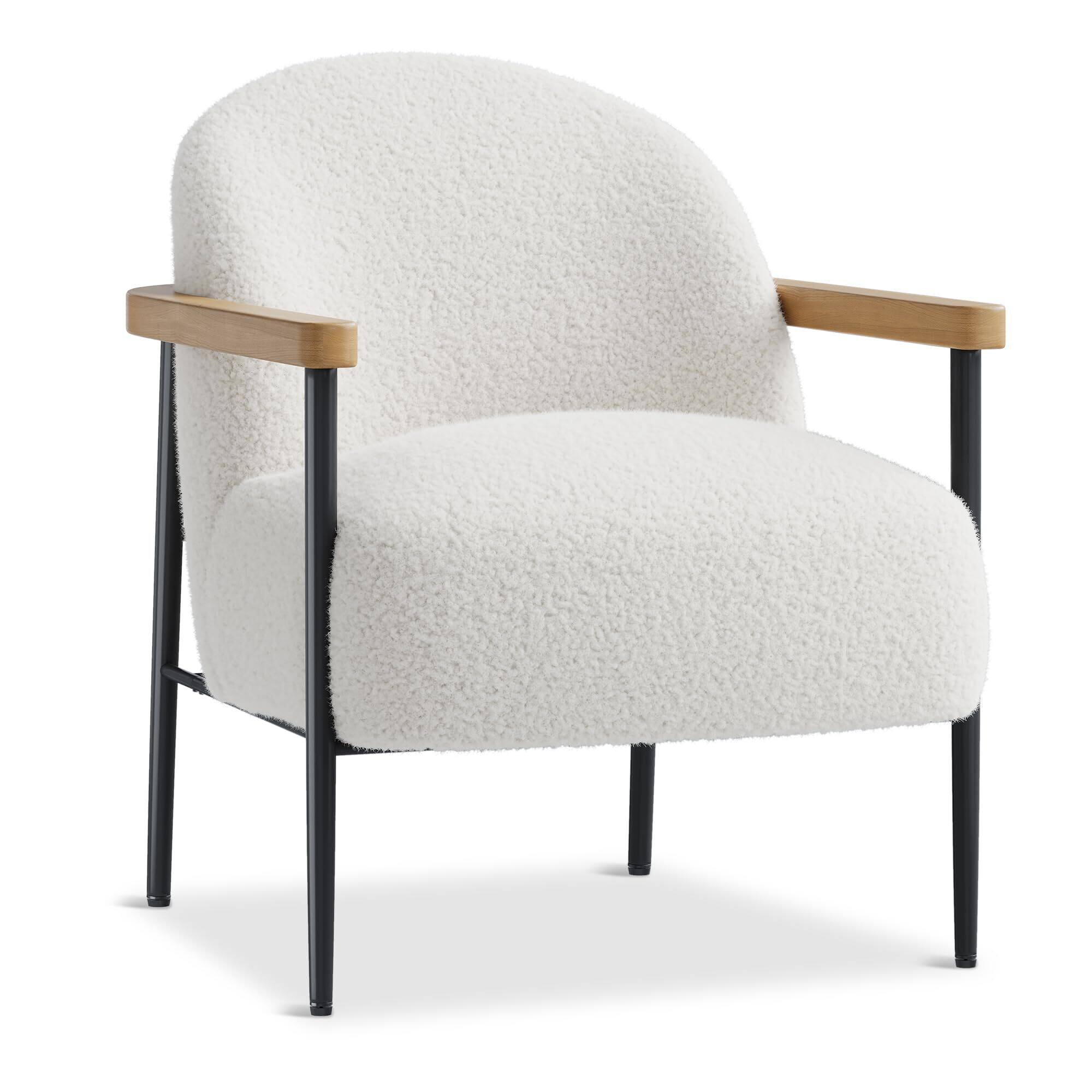 Front. Jojoka - Accent Chair,Mid Century Modern Comfy Chair with Adjustable Feet and S-Spring Cushion for Superior Comfort - White.