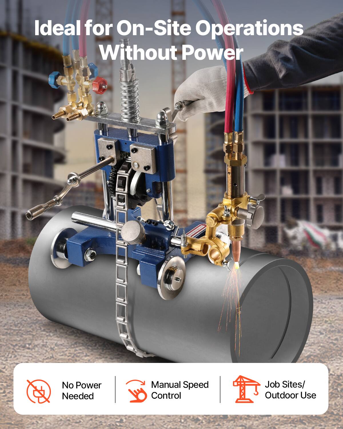 Ideal for On-Site Operations Without Power

- No Power Needed
- Manual Speed Control
- Job Sites/ Outdoor Use