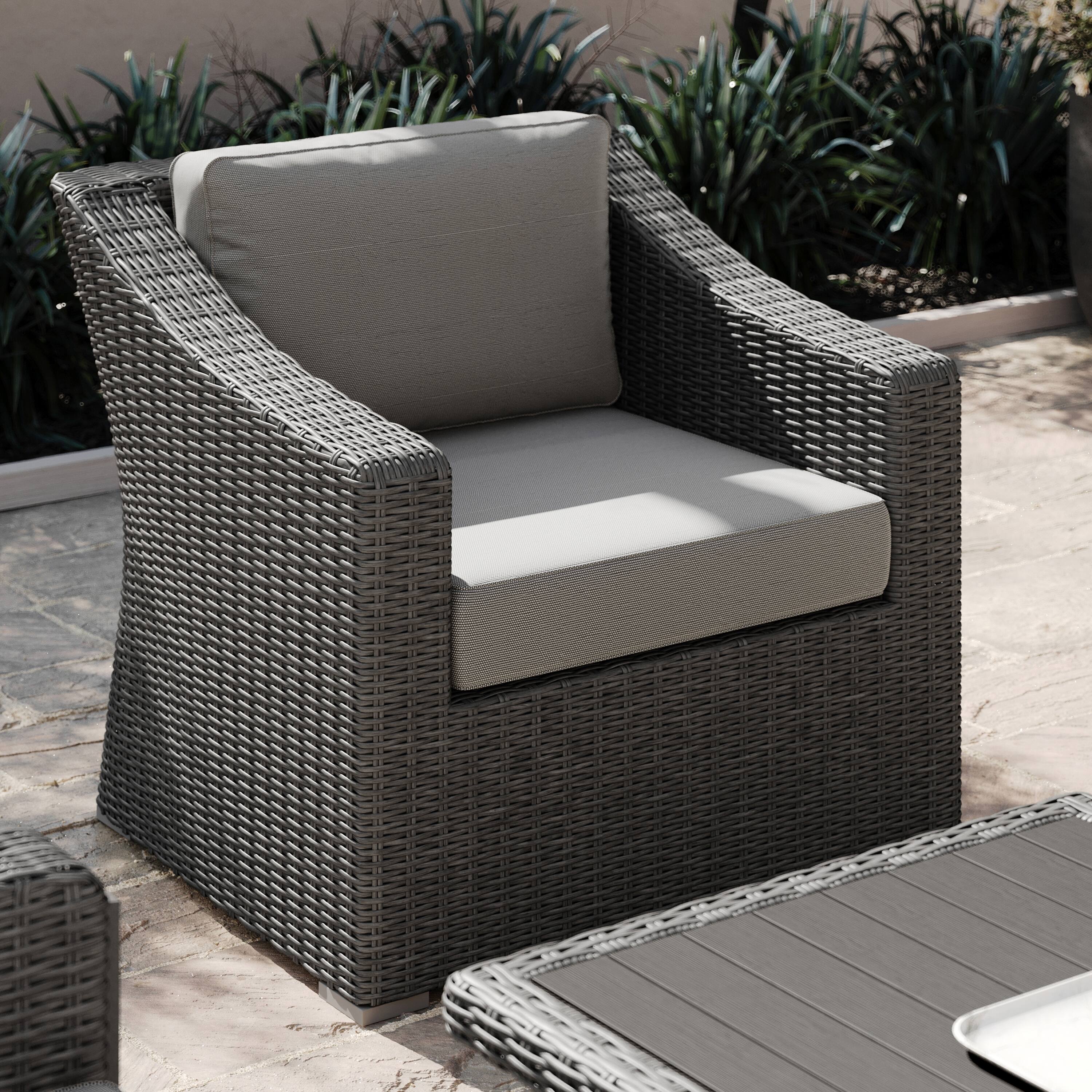 Alt View 4. Martha Stewart - Bedford Outdoor Rattan Wicker Accent Chair with All-Weather Cushions - Gray Cushions/Gray Frame.