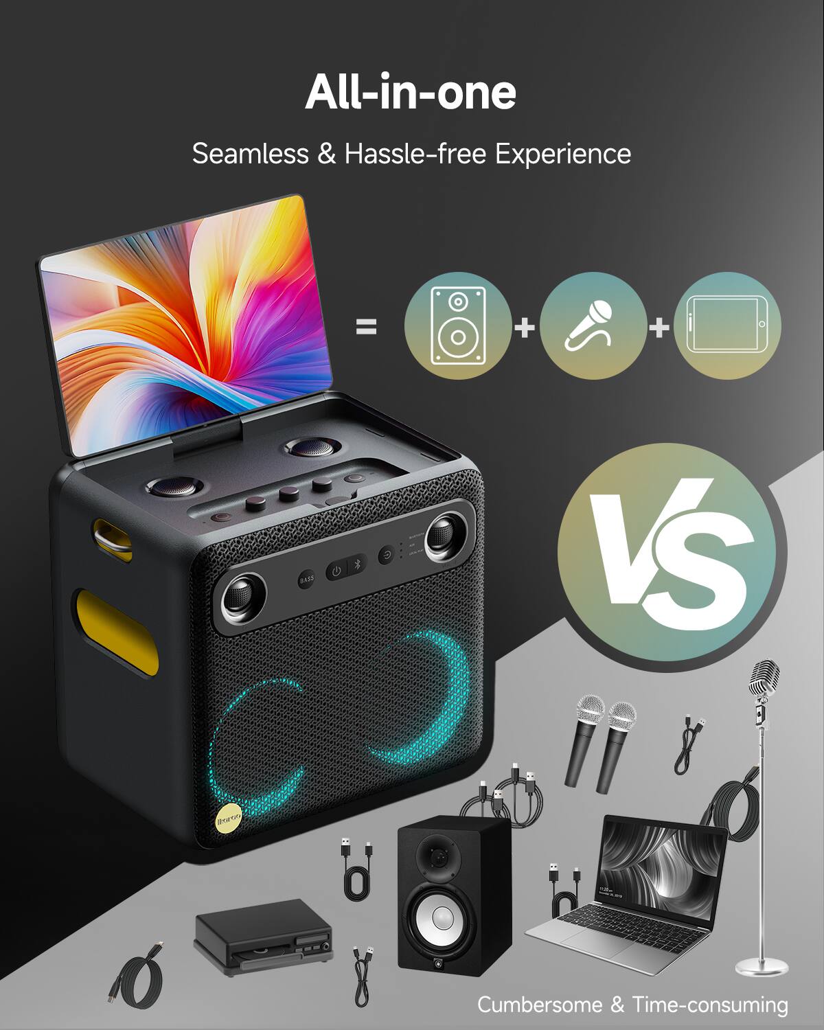 Ikarao Smart portable Karaoke Machine with Lyrics Display, 32GB