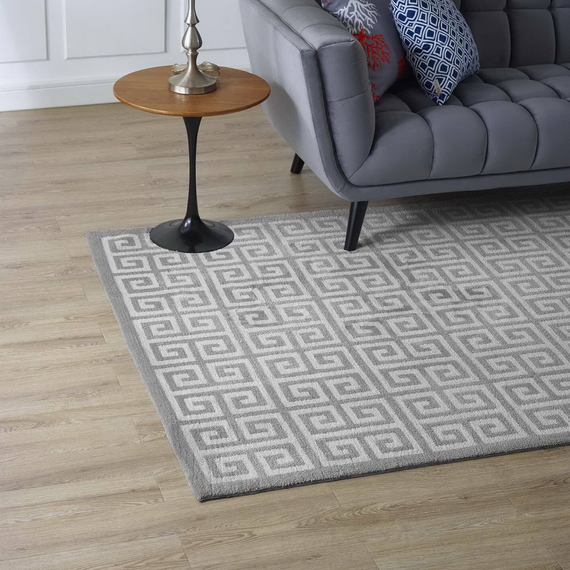 Left. Modway - Freydis Greek Key Area Rug - White and Light Gray.