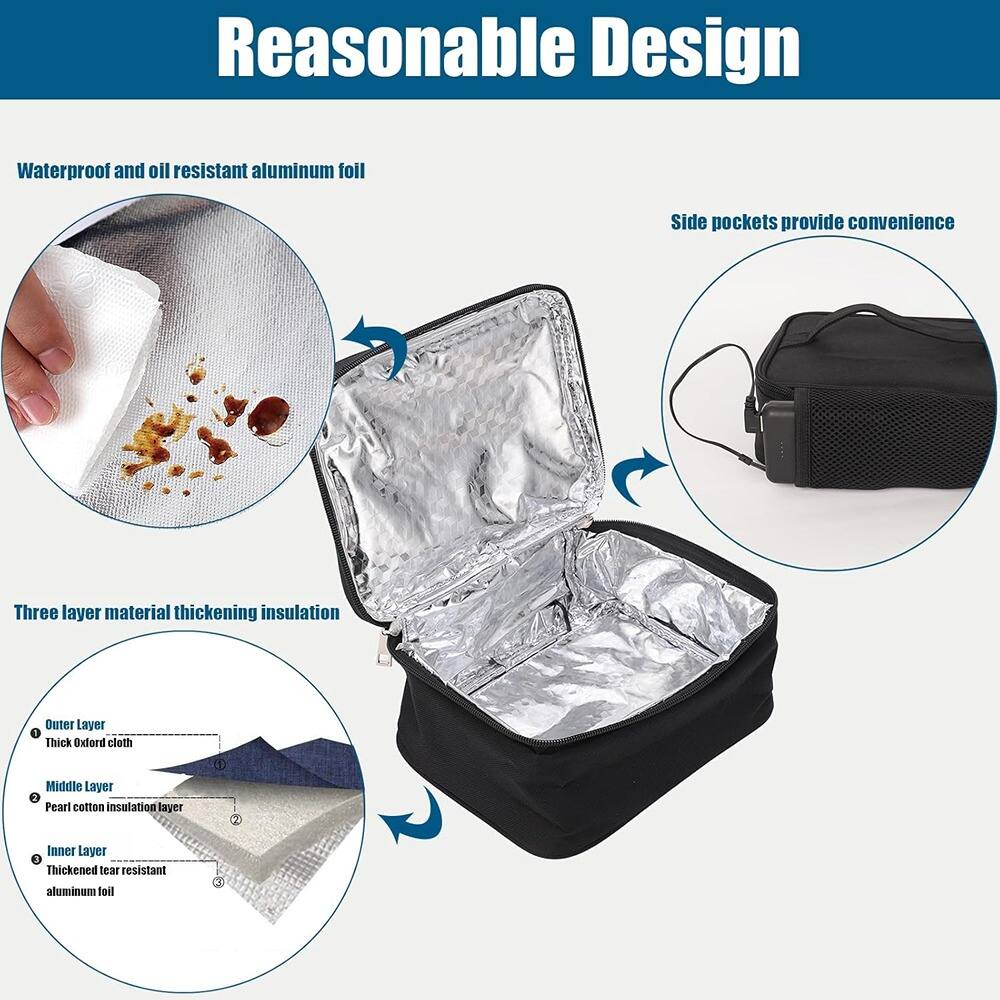 Reasonable Design

Waterproof and oil resistant aluminum foil

Three layer material thickening insulation
- Outer Layer: Thick Oxford cloth
- Middle Layer: Pearl cotton insulation layer
- Inner Layer: Thickened tear resistant aluminum foil

Side pockets provide convenience