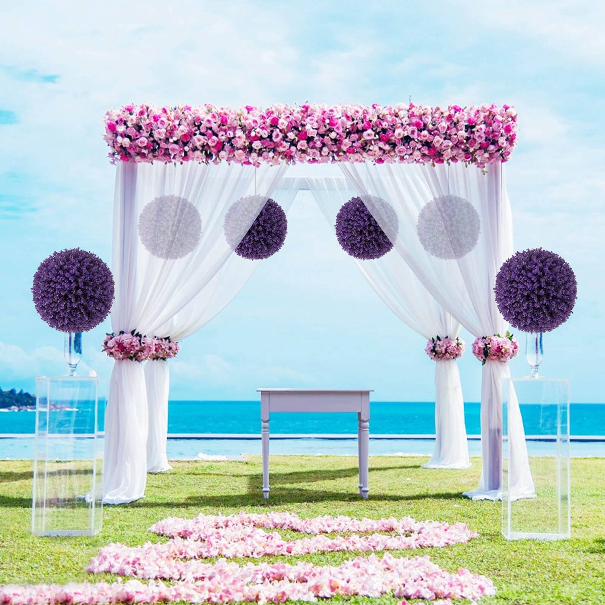 Alt View 5. Costway - Costway 2 PCS Artificial Plant Topiary Balls with7 Layers Leaves UV Protected for Garden - Purple.