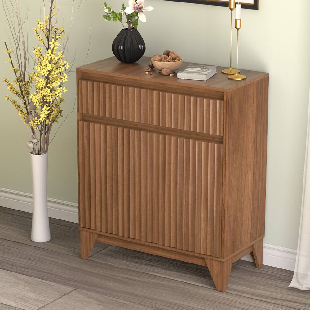 Alt View 1. Koligey - 38" Tall 2 - Door Accent Cabinet With Adjustable Shelf, Waveform Fluted Panel - brown.