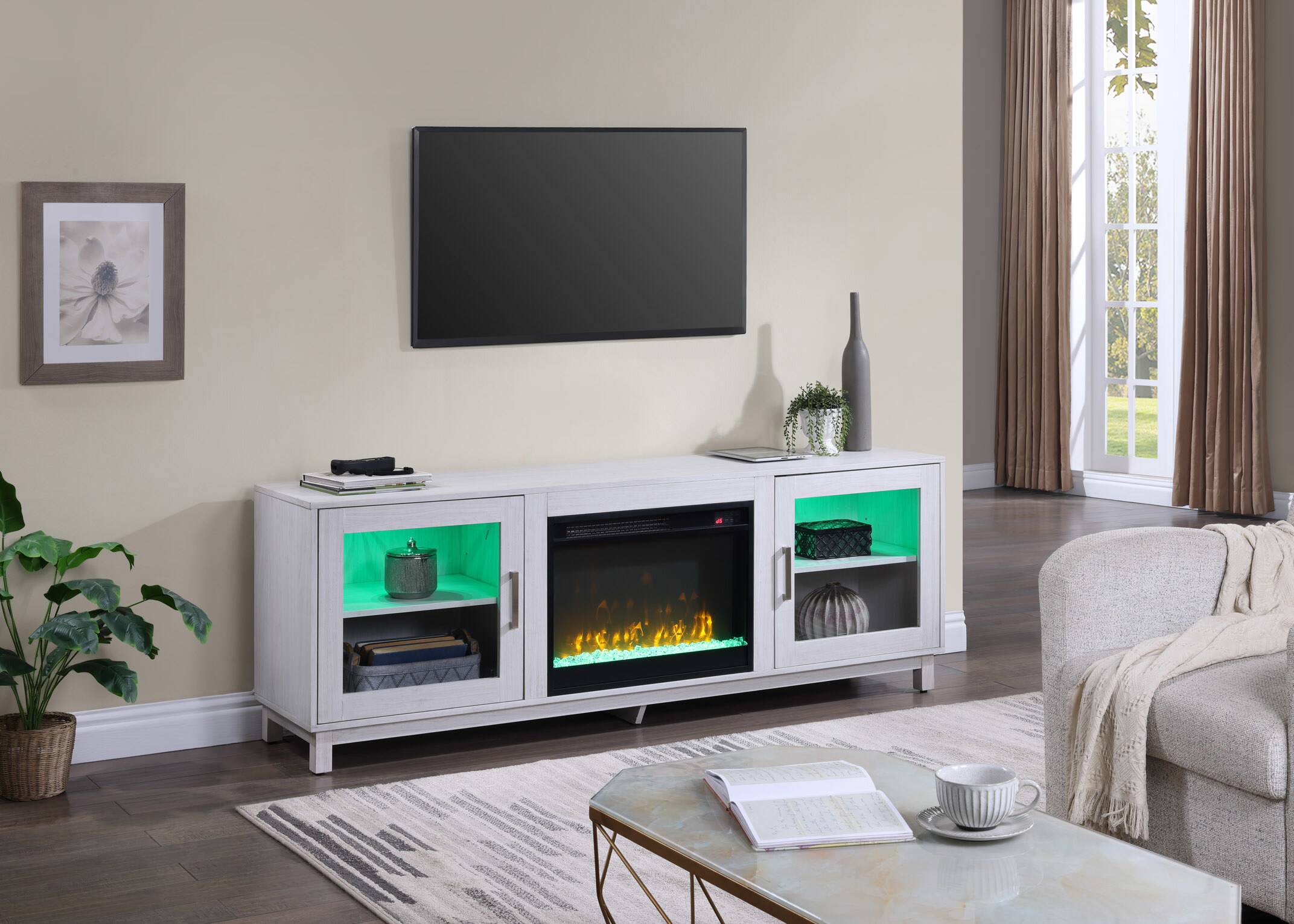 Front. Spaco - Spaco 70" White Walnut Finish TV Stand Console with Fireplace, Heater  for Living Room - White+Walnut.