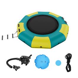 VEVOR - Inflatable Water Bouncer, 10ft Recreational Water Trampoline, Portable Bounce Swim Platform with 3-Step Ladder - Yellow, green