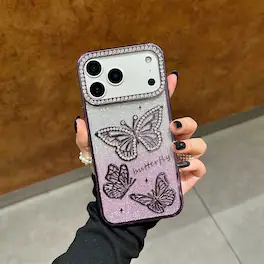 UUCOVER - For Apple iPhone 18 Pro Slim Case, 3D Bling Rhinestone Butterfly Glitter Paper Electroplated TPU Bumper Clear Back Cover - Purple