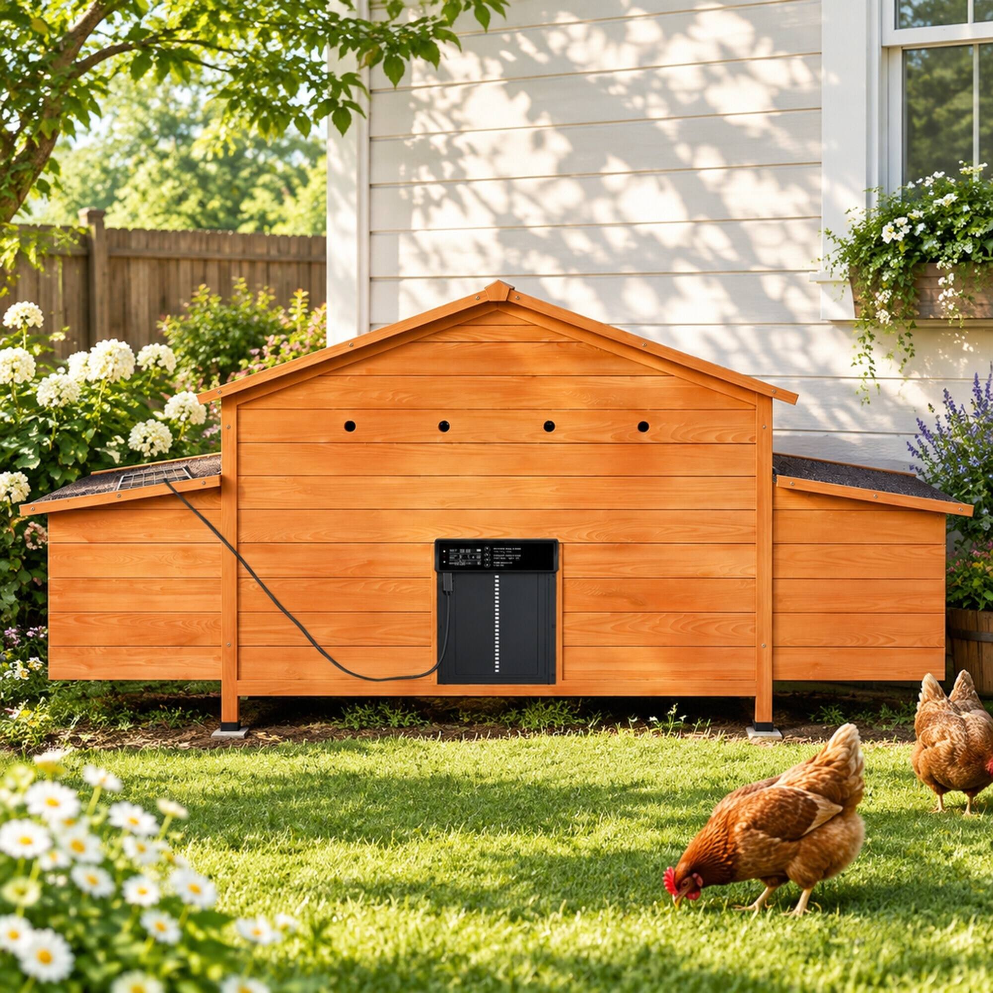 RYHNUYNE Automatic Chicken Coop, Solid Wood Hen House, Solar Door ...