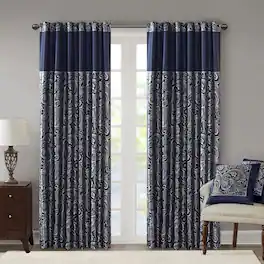 BreeBe - Jacquard Curtain Panel Pair(2 Pcs Window Panels) - Navy
