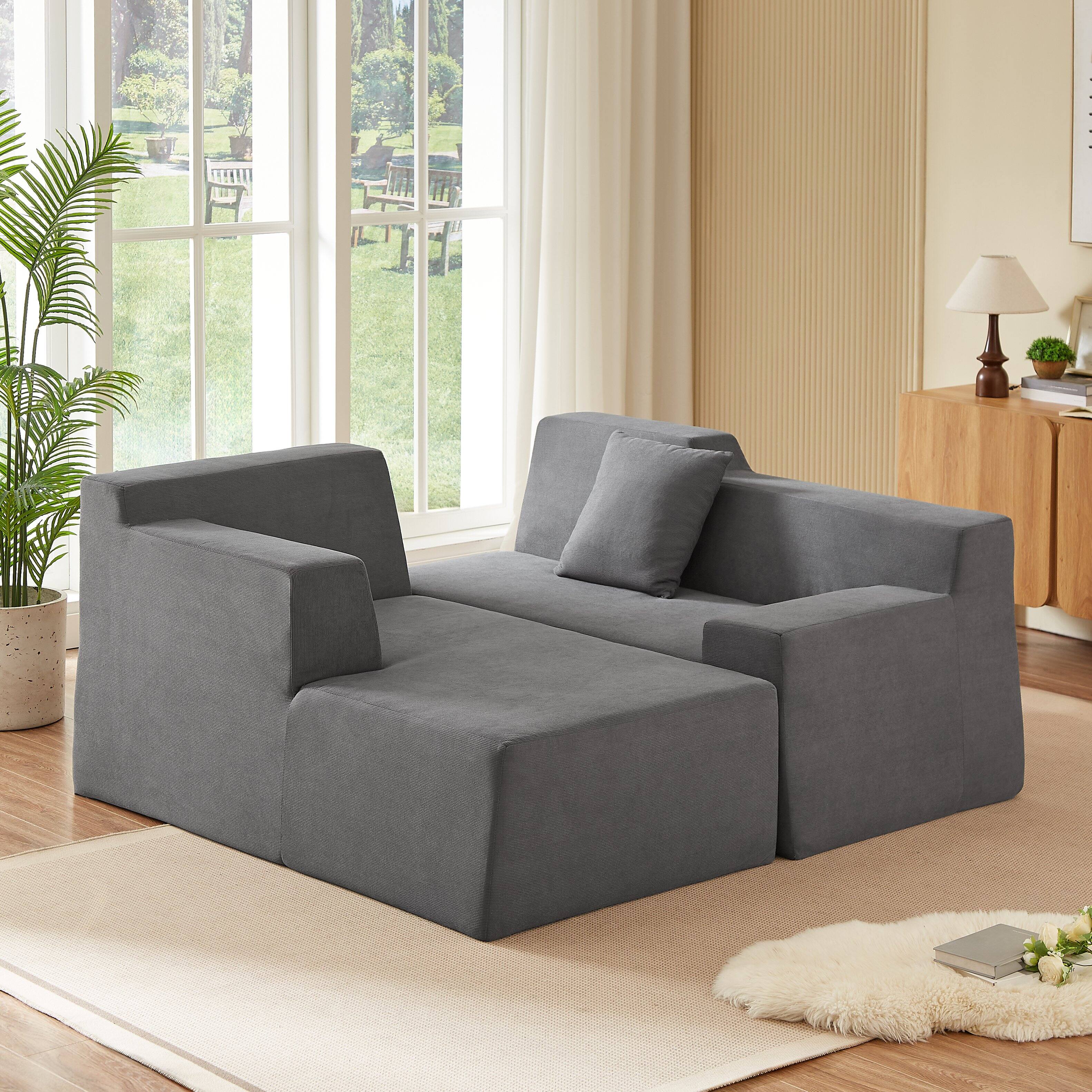 Back. Loheer - Loheer L-Shaped Corduroy Sofa Modern Minimalist High Back Sectional Couch for Living Room 96 Inch - Dark Gray.