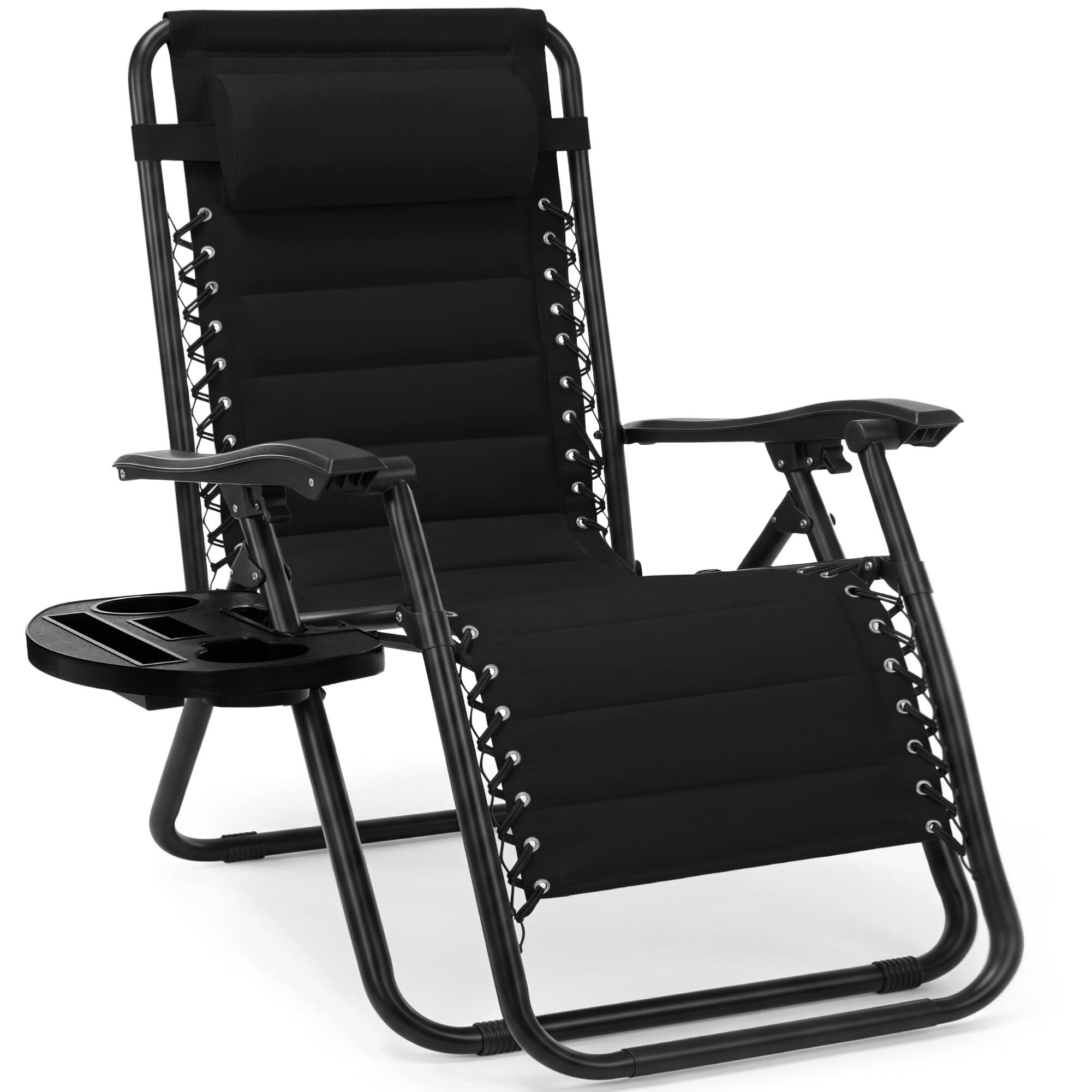 Front. Best Choice Products - Best Choice Products Padded Zero Gravity Chair with Side Tray & Adjustable Headrest - Black - Black.