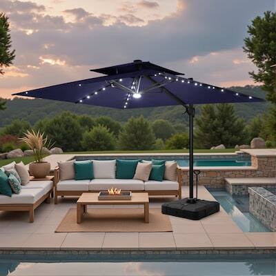 Alt View 5. Crestlive Products - Crestlive Products 11ft Aluminum Navy Slide-tilt Cantilever Patio Umbrella Lights Base - Navy blue.