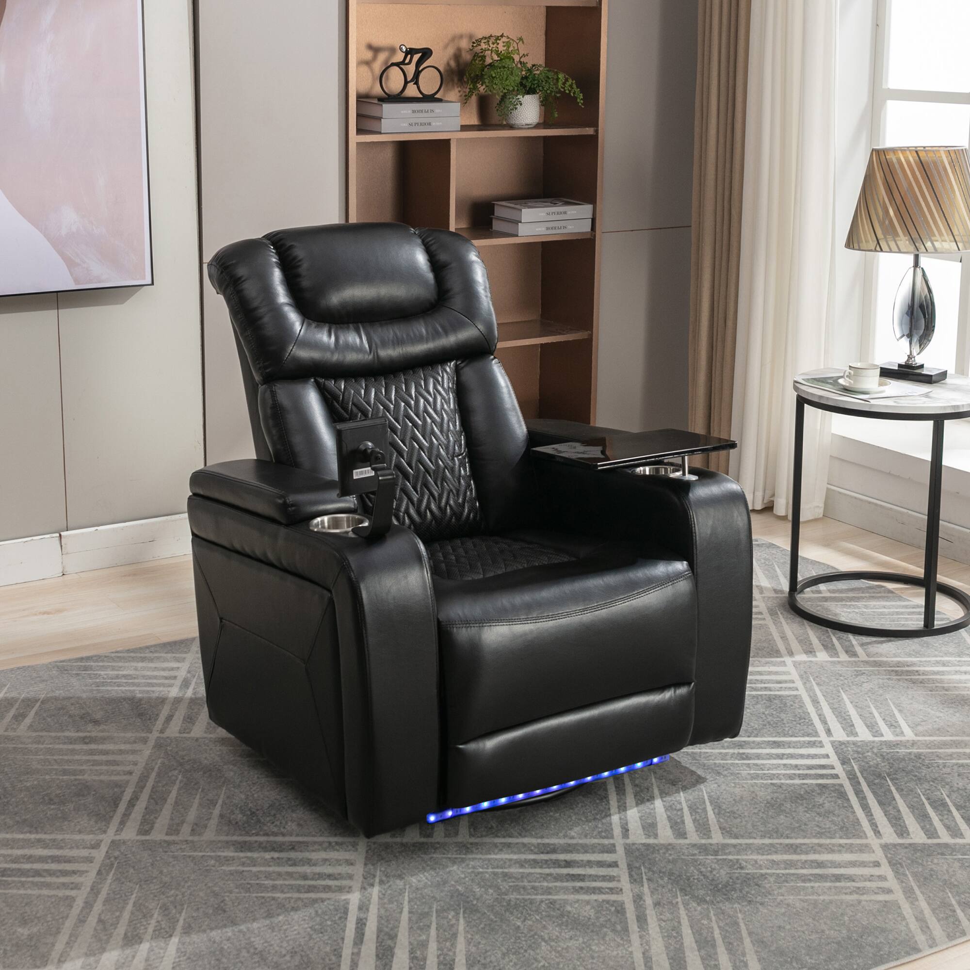 Alt View 4. TinyHomie - 270 Degree Swivel PU Leather Power Recliner Individual Seat Home Theater Recliner - Black.