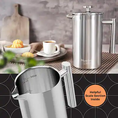MuellerLiving French Press Coffee Maker 34oz, Stainless Steel,