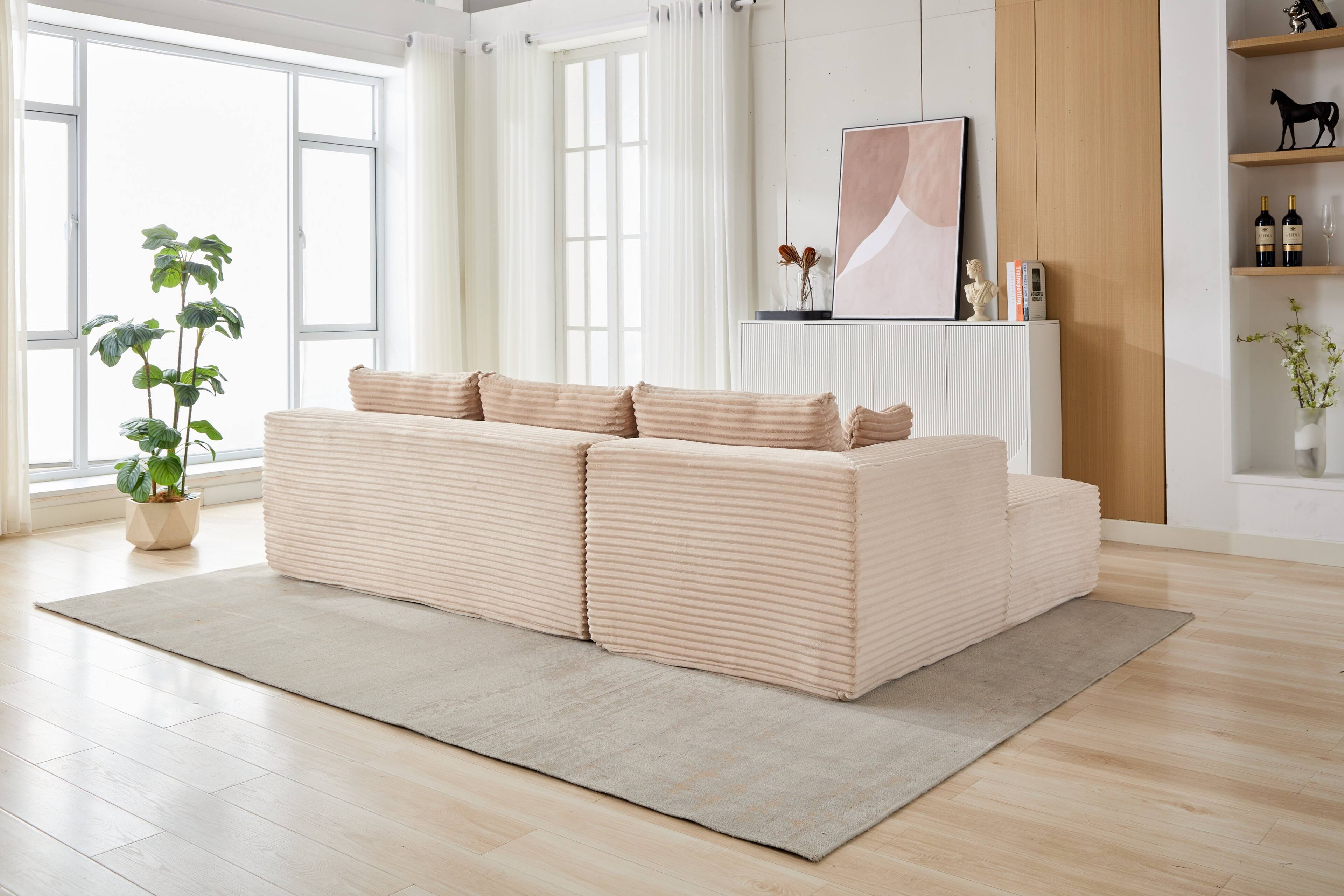 Alt View 2. Roomtec - Compression Sectional Couch with Comfy Chaise Boneless L Shape Sofa with Deep Seat Minimalist Modular Couches Sleeper - Pink.
