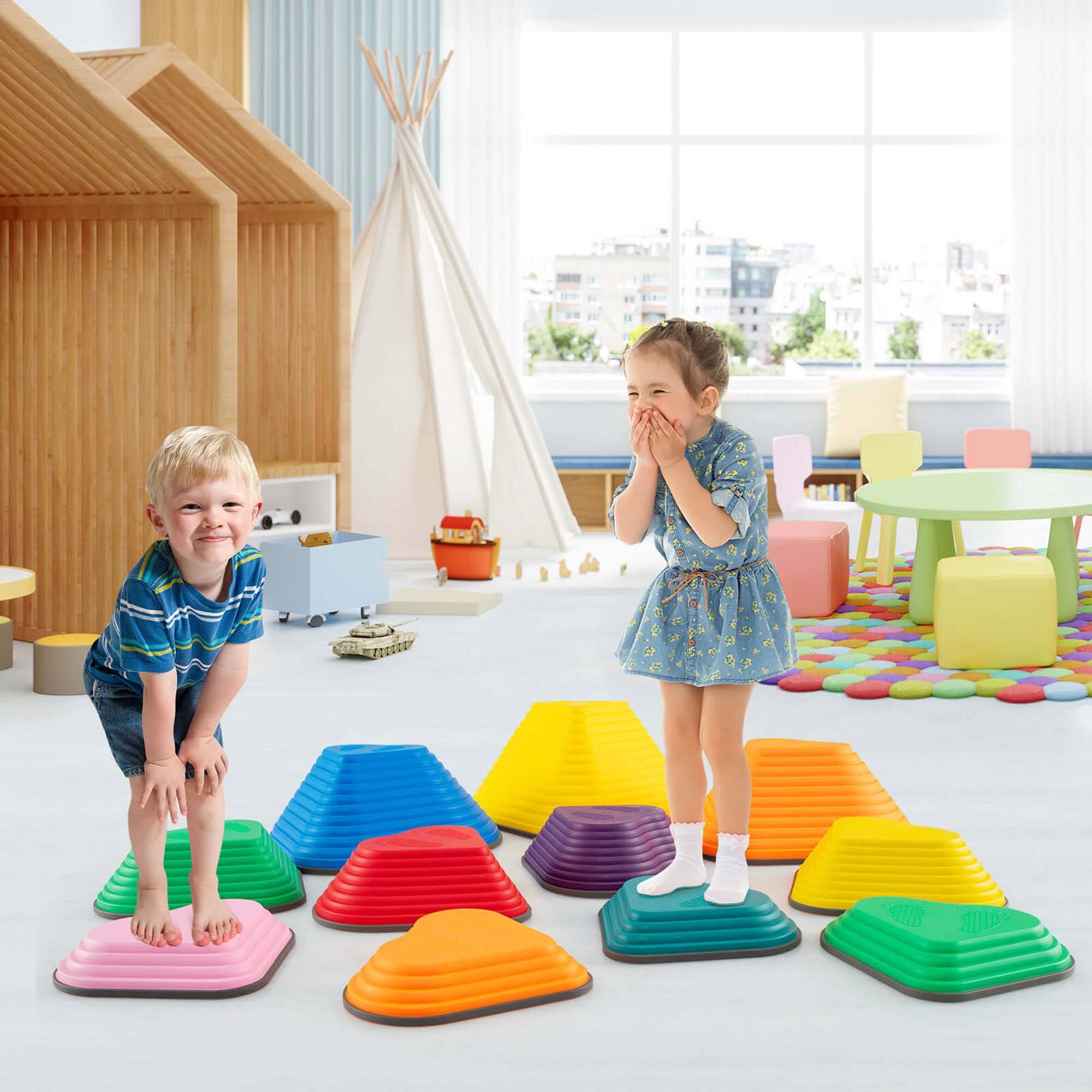 Alt View 3. Costway - Costway 11 Pcs Stepping Stones with Full Non-Slip Edging for Children Indoor and Outdoor - Multicolor.