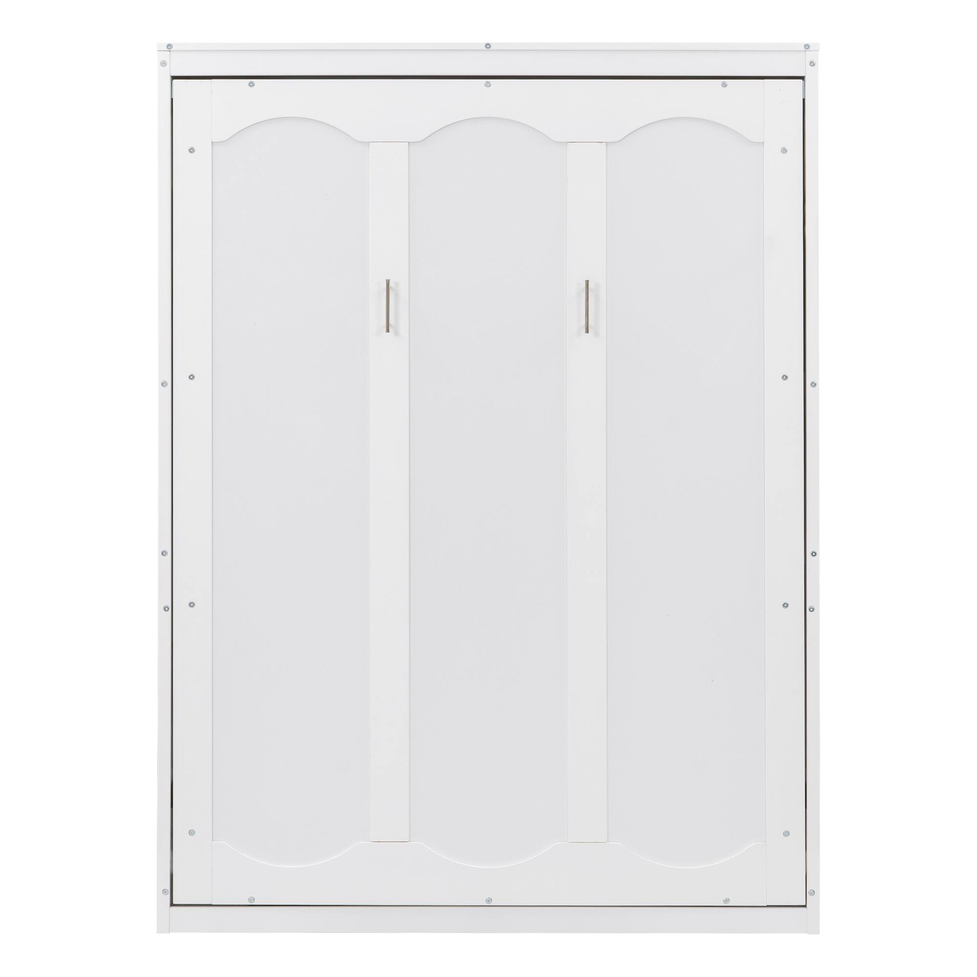 Alt View 5. Tiramisubest - Full Size White Solid Wood+MDF Murphy Bed with Shelves, 85x61x84 inches, Space-Saving - White.