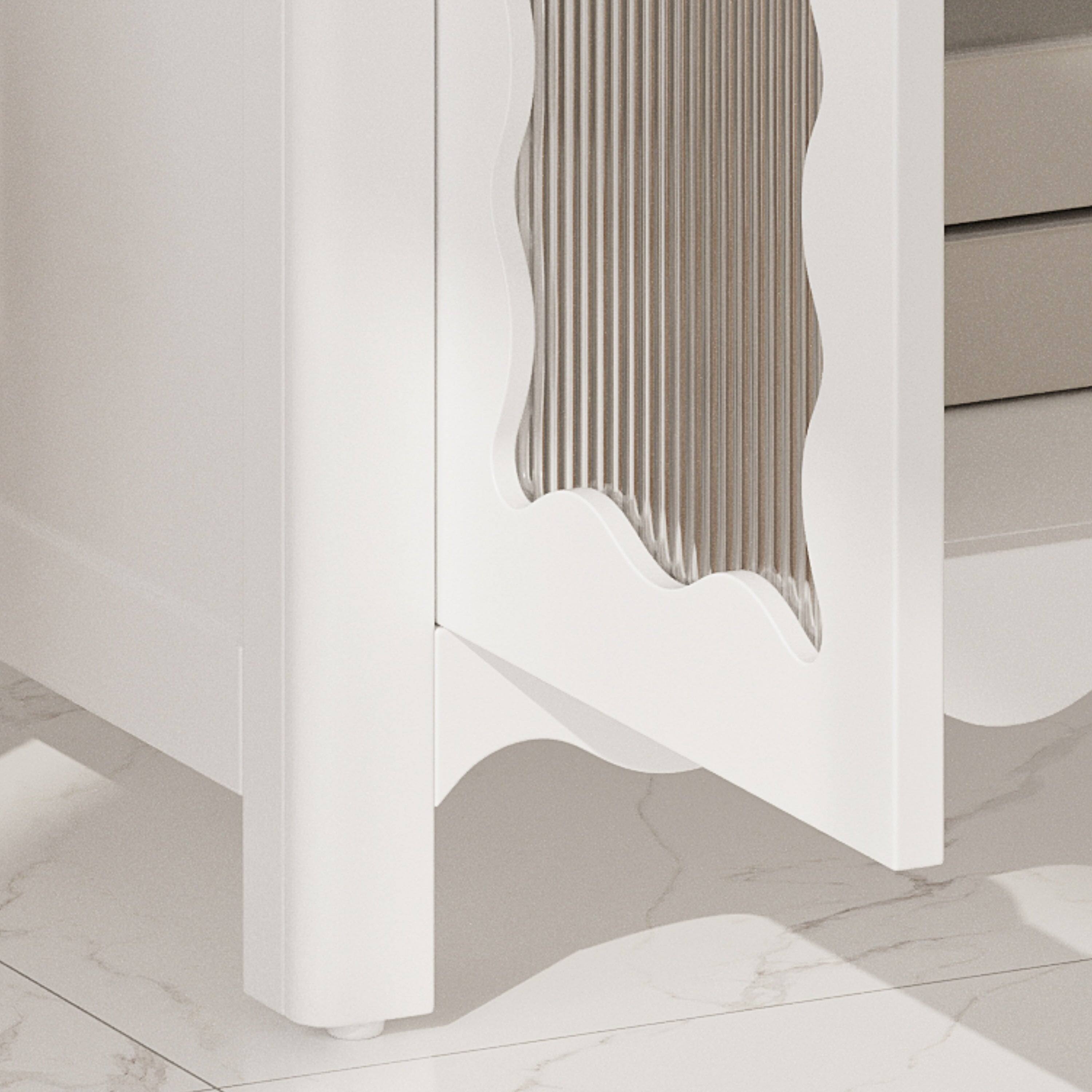 Back. Boyel Living - 31 Inch Bathroom Vanity with Tempered Glass Modern Cabinet Rubber Wood Legs Soft Close Doors White - White.