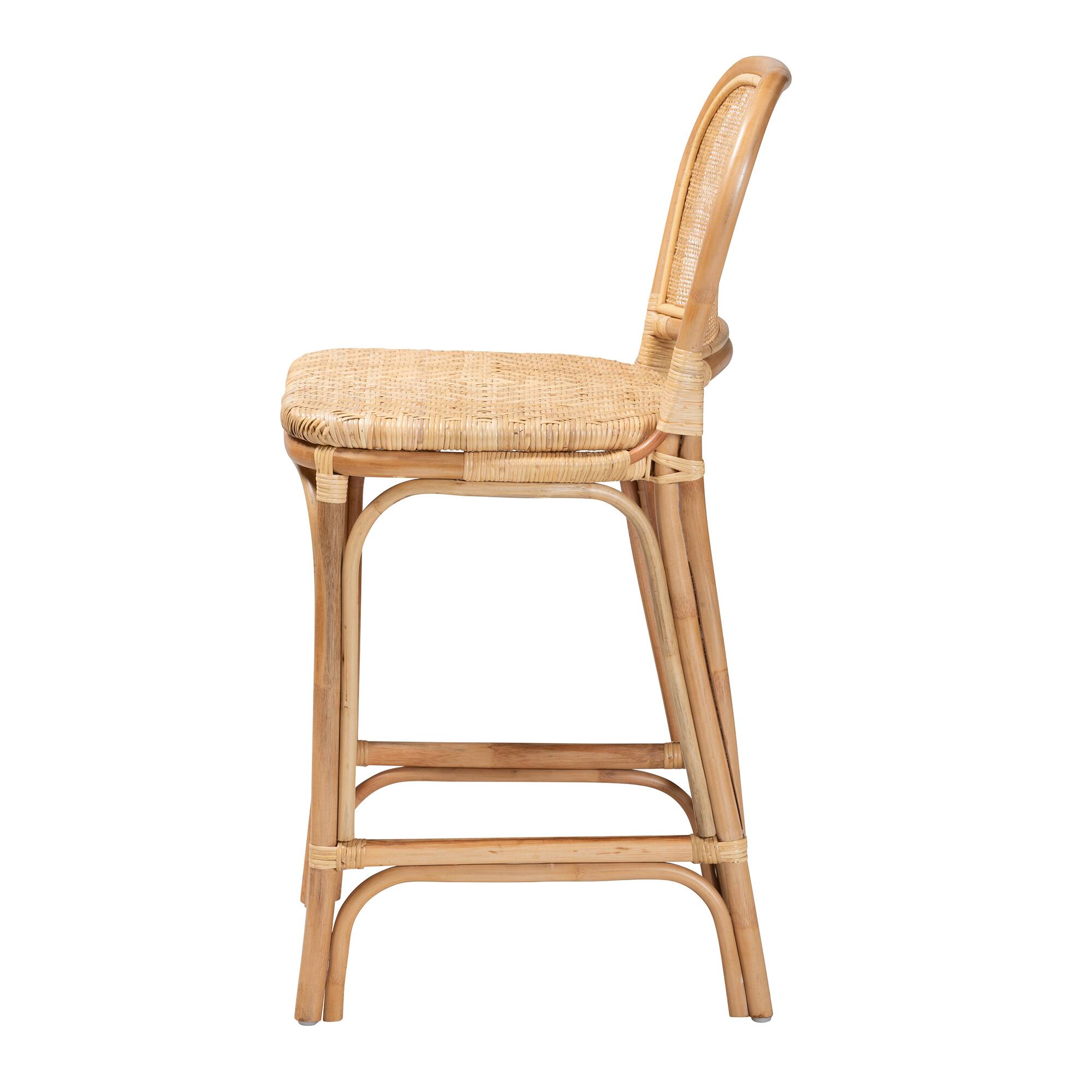 Left. bali & pari - Adrena Modern Bohemian Natural Rattan Counter Stool - Natural Brown.