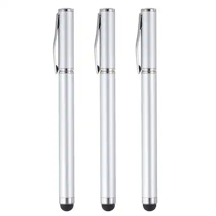 Front. Unique Bargains - 3pcs Ballpoint Pen with Stylus Tip 2 in 1 Ink Pen & Fine Point Rubber Stylus Pens for All Capacitive Touch Screens - Silver.
