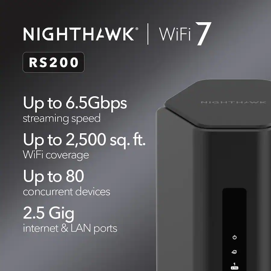 NETGEAR Nighthawk BE6500 Dual Band Wi Fi 7 Router Black RS200-100NAS ...