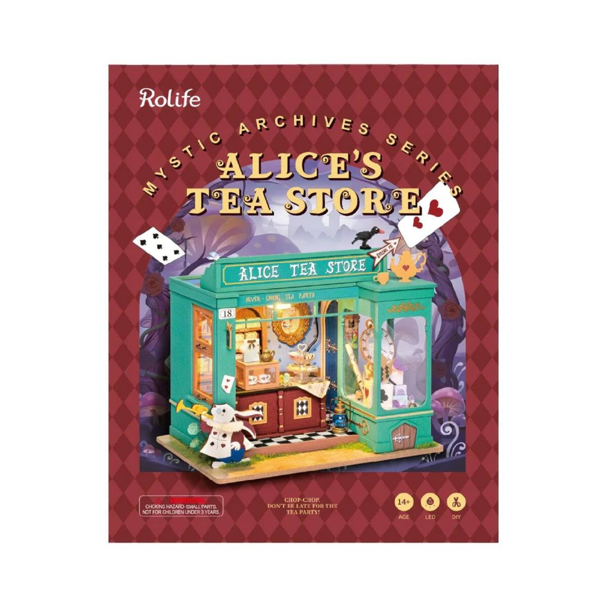 Rolife  
Mystic Archives Series  
Alice's Tea Store  

Alice Tea Store  
18  

Chop, Chop! Get Ready for the Party!  

Choking Hazard - Small Parts Not for Children Under 3 Years  
Chop-Shop! Don't Let Alice's Tea Party!  

14+ Age  
LED  
DIY  

Iris No.1 for Children  
1 Tears