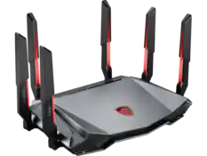 Front. MSI - MSI RadiX AXE6600 WiFi 6E Tri-Band Gaming Router support 2.5GHz/5GHz/6GHz, AI QoS support - Unknown.