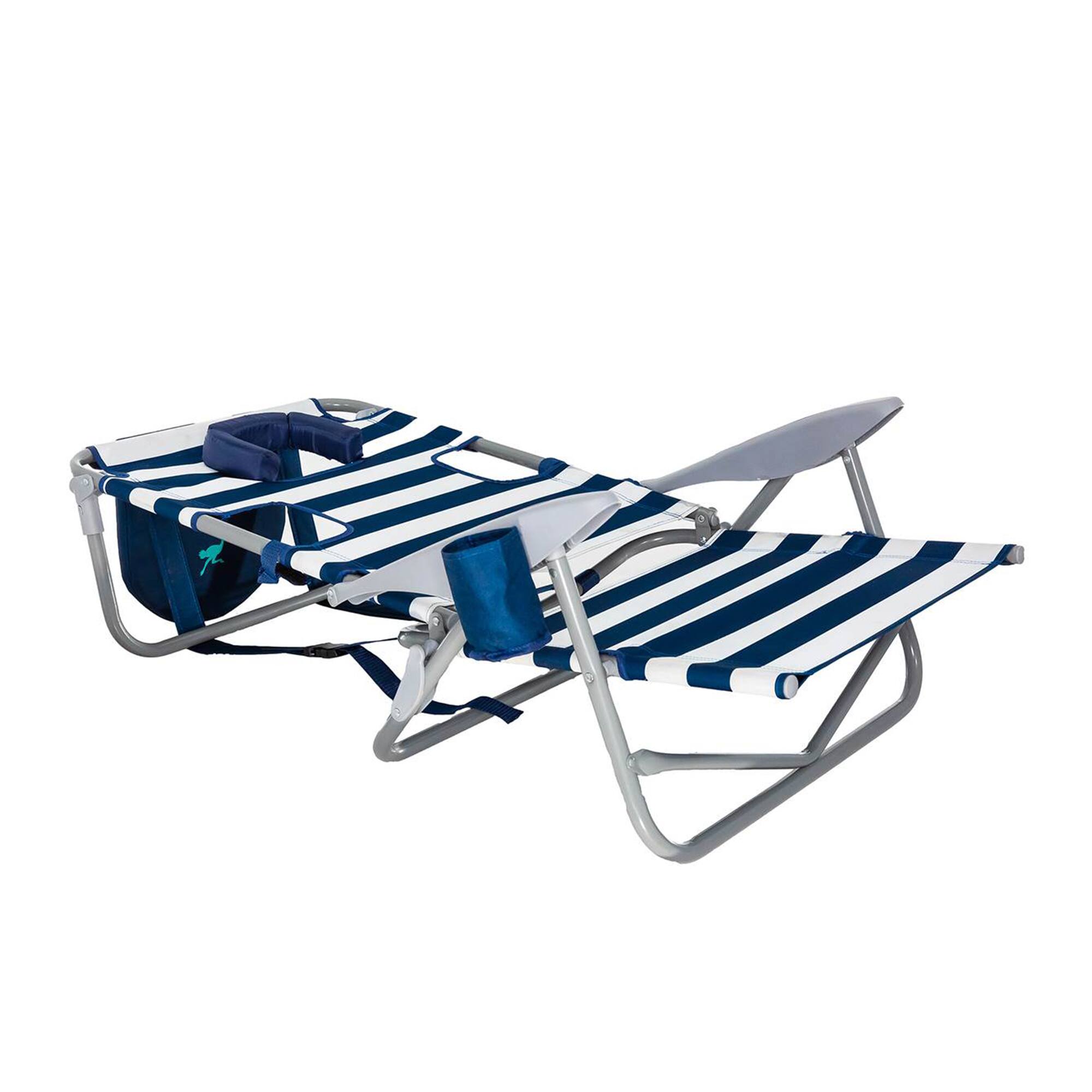 Alt View 4. Camco - Ostrich Backpack Chaise Lounge Beach Chair & On Your Back Chair, Striped Blue - White.