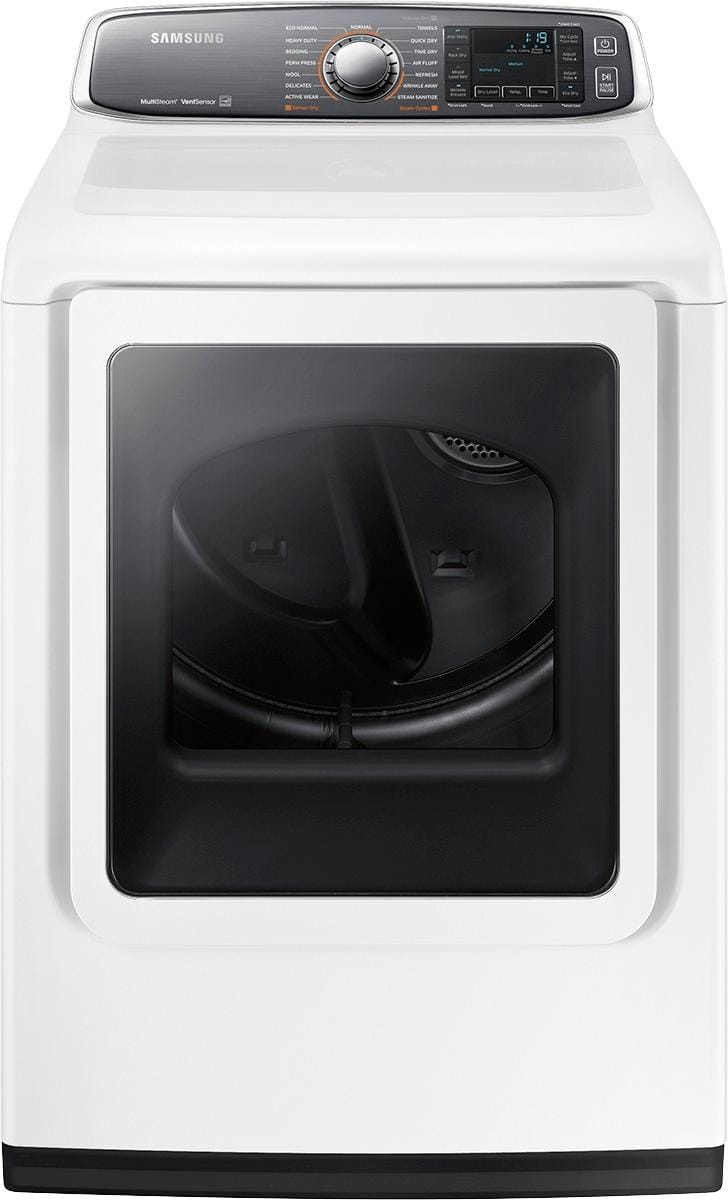 Front. Samsung - 7.4 Cu. Ft. 15-Cycle Steam Electric Dryer - White.