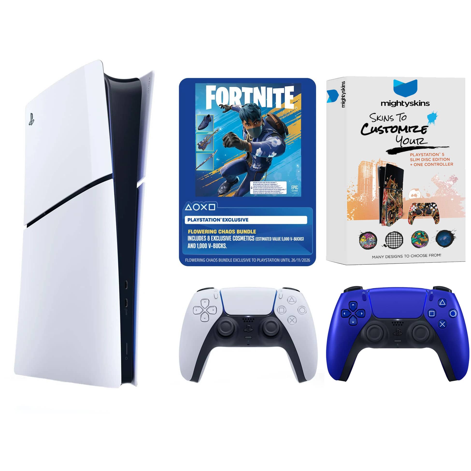PlayStation 5 Disc Fortnite Flowering Chaos Bundle with Extra Controller and MightySkins Code - PlayStation 5