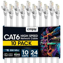 Cmple.com - Cmple - 10 Pack Cat6 Ethernet Cable 15 ft Cat 6 Network Cables, RJ45 Connector 10Gbps, LAN Patch Cord Internet - White