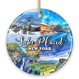 OrnamentallyYou - Picturesque Lake Placid Ornament, Charming New York Mountain Town Christmas Gift (Version 2) - Multi-colored