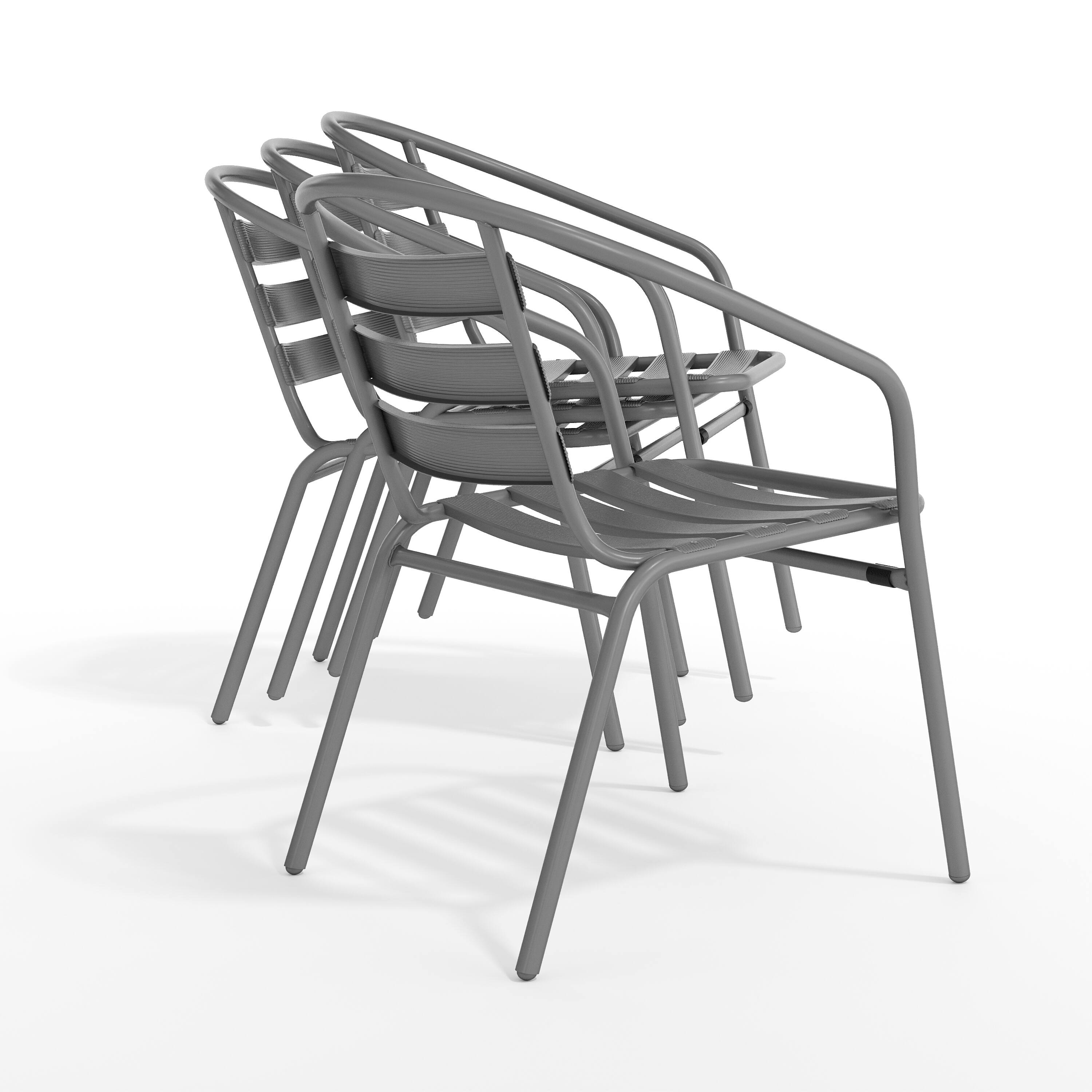 Alt View 9. Emma + Oliver - 4 Pack Metal Restaurant Stack Chair with Aluminum Slats - Silver.
