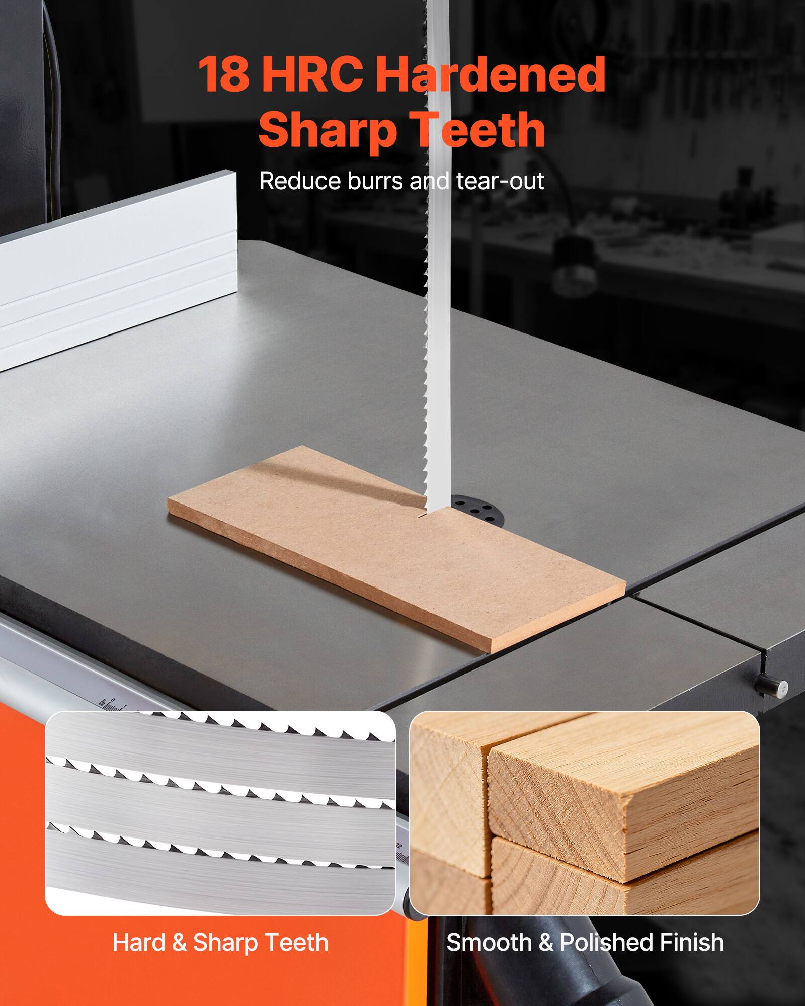 18 HRC Hardened Sharp Teeth  
Reduce burrs and tear-out  

Hard & Sharp Teeth  
Smooth & Polished Finish