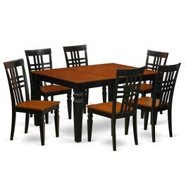 East West Furniture - 7 Pc Dining set with a Kitchen Table and 6 Wood Dining Chairs in Black - Black & Cherry
