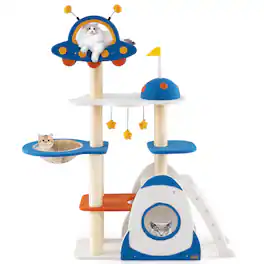 Gymax - Space Theme Cat Tree w/ Sisal Covered Scratching Posts UFO-shaped Top Perch