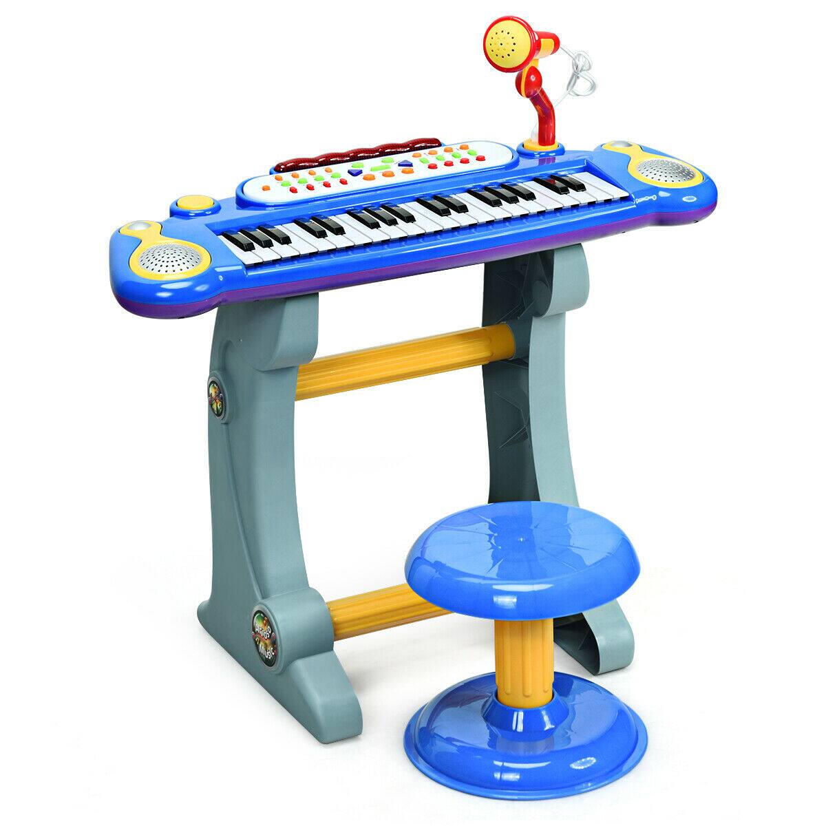 Alt View 9. Gymax - Gymax 37 Key Electronic Keyboard Kids Toy Piano MP3 Input w/ Microphone & Stool Blue - blue.