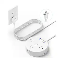 Dazzed Corner - 10 FT 2 Prong Power Strip, 6 Outlets 4 USB - White