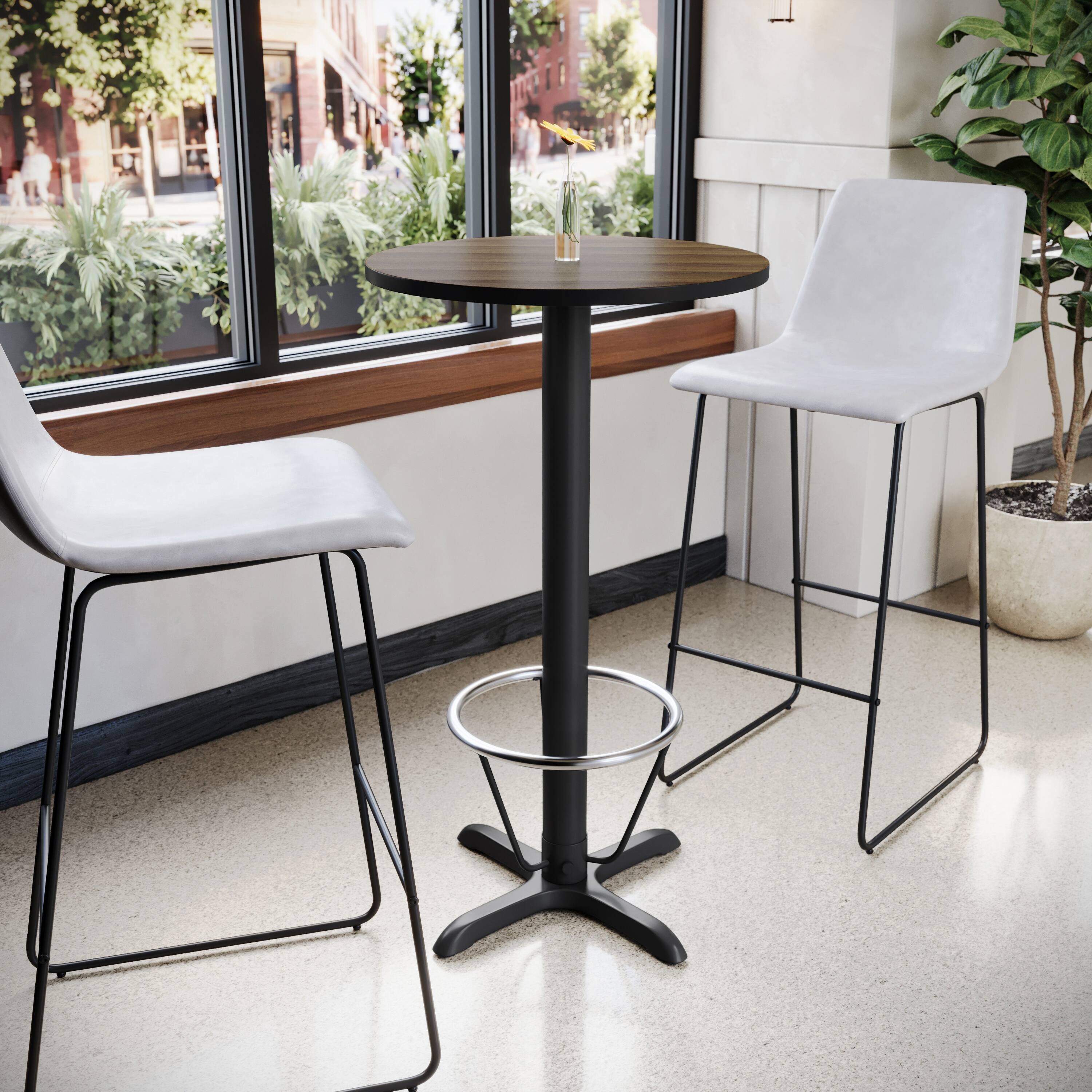 Alt View 1. Emma + Oliver - 24" Round Laminate Bar Table with 22"x22" Foot Ring Base - Walnut.