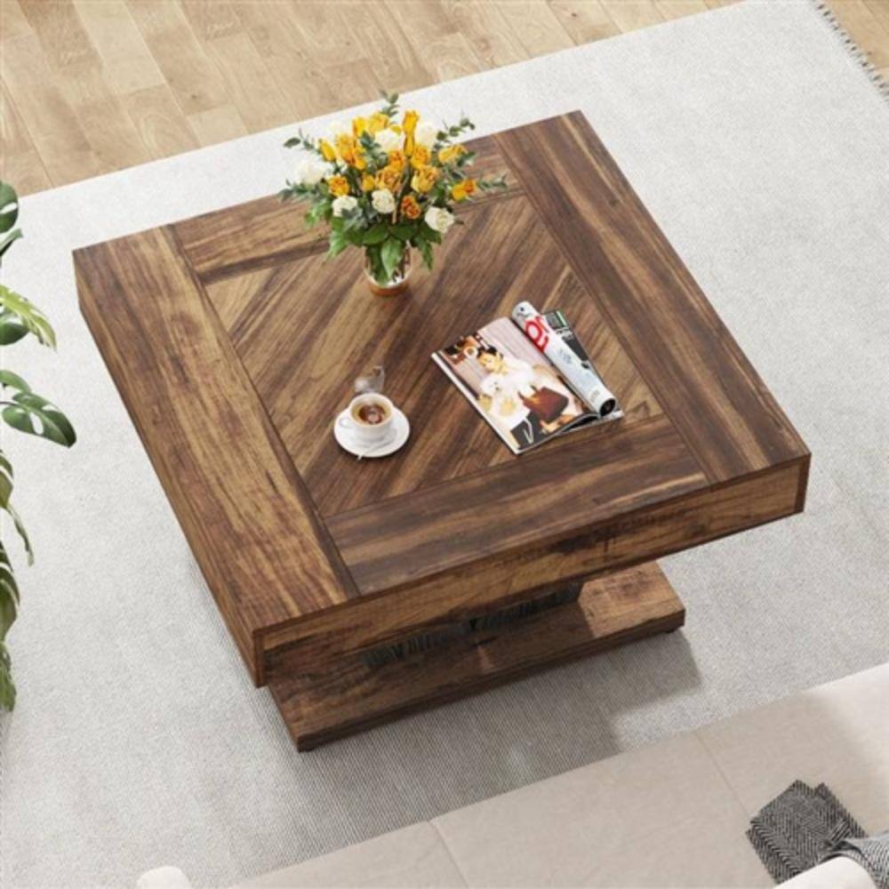 Back. Hivvago - Square Farmhouse Coffee Table in Brown Black Wood Finish - Brown, Black.