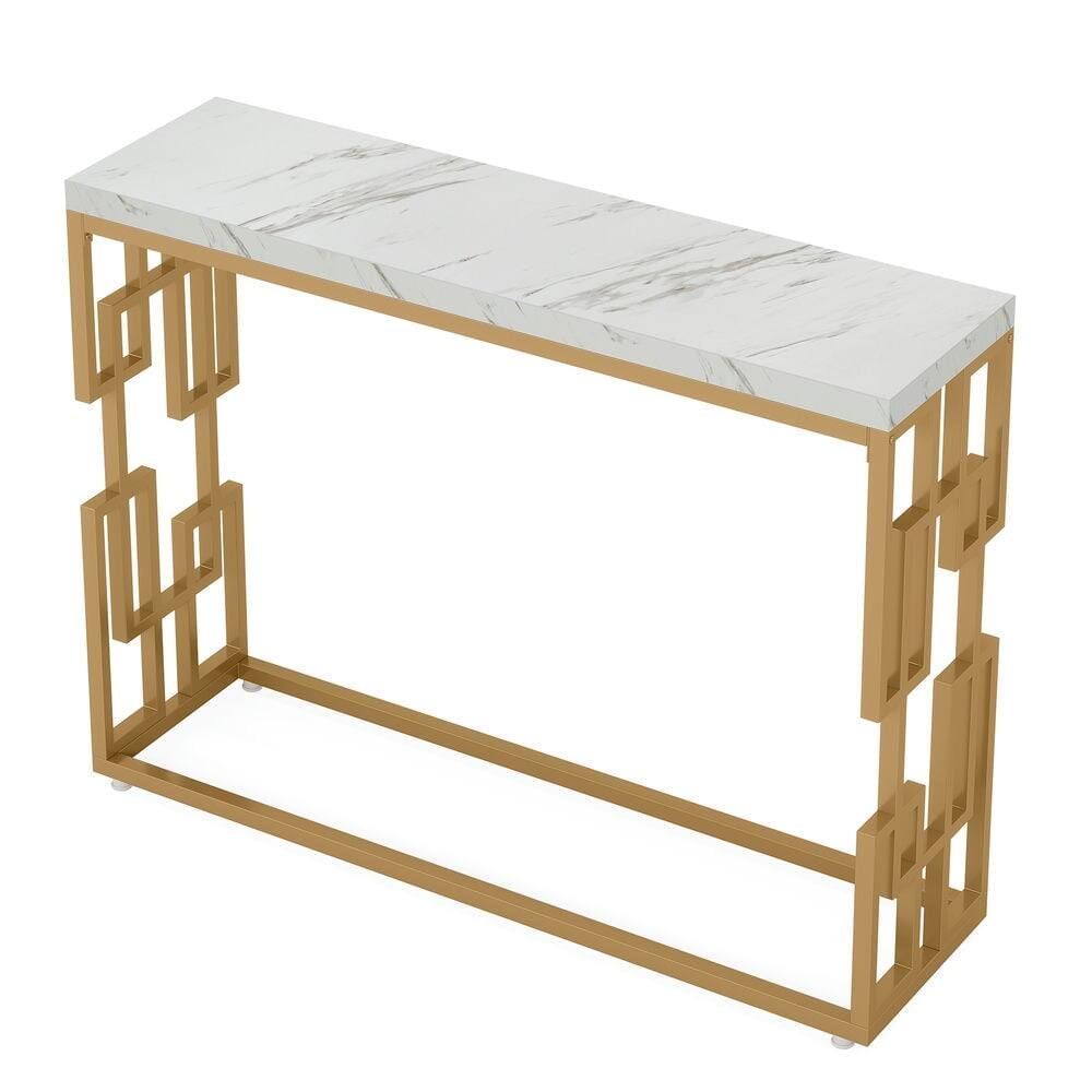 Angle. Kadyn - Entryway Table, Console Sofa Table,Modern Console Table, 42.5" Sofa Foyer Table with Faux Marble Tabletop - White.