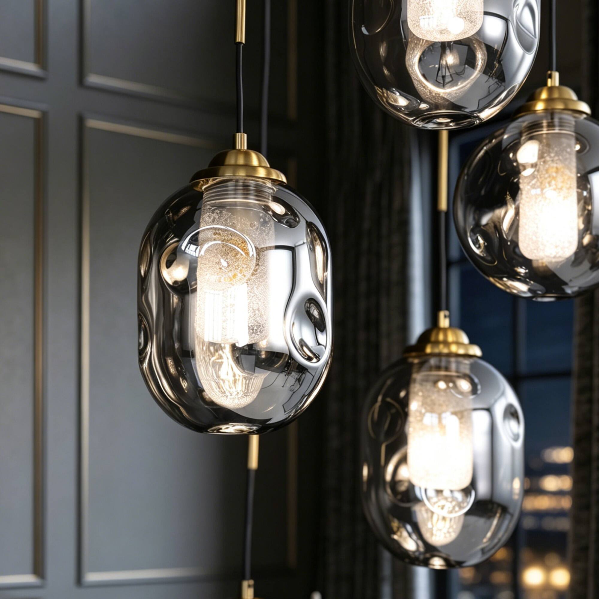 Alt View 9. Siljoy - 5 Light Staircase Pendant Light Sand Black Antique Brass Smoked Gray Glass Shades Adjustable Height for Entryway Foyer - Black.