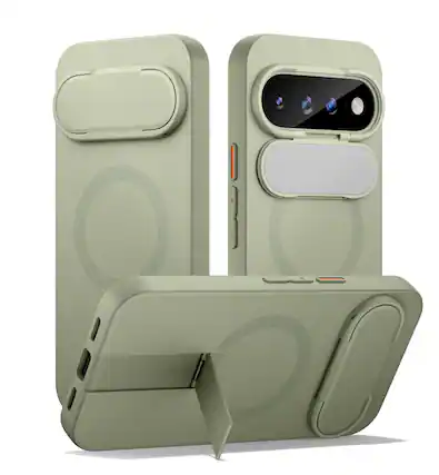 Front. SURITCH - Case for Google Pixel 11/11 Pro Phone Case, Compatible with MagSafe, with Camera Cover & Adjustable Metal Kickstand - Khaki Green.