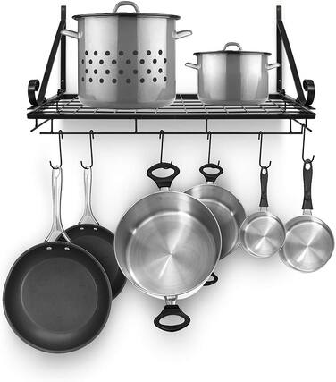 Front. Sorbus - Sorbus Kitchen Wall Pot Pan Rack With 10 Hooks Black - Black.